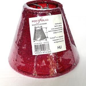 Portfolio Red Glass Beaded Clip-On Chandelier Shade 4.25" High Bell Shape